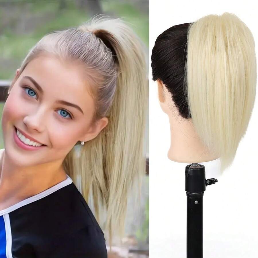Moño desordenado, moño con pinza para el cabello, moño para mujer, extensión de cola de caballo alta, corto y liso, moño de pelo falso despeinado, coleteros para niñas