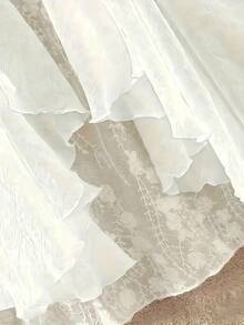 1 件女式休闲蕾丝罩衫，中长款宽松海滩度假透明蕾丝罩衫 - 白色 - 查看 4