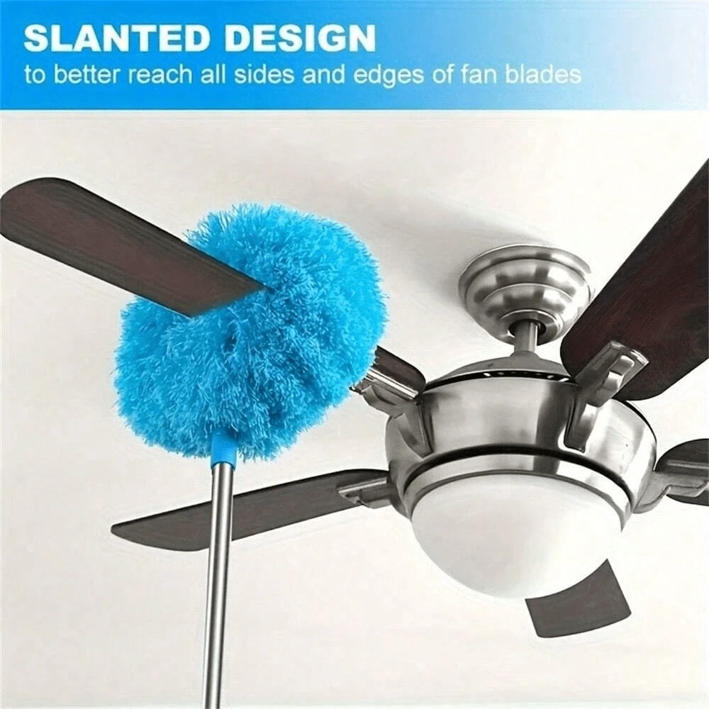 Chổi lau quạt trần bằng sợi siêu nhỏ - Kéo dài tới 12 ft, màu xanh lam, cán dài, chặn bụi, có thể tái sử dụng và giặt bằng máy để vệ sinh dễ dàng - Nhiều màu - Xem 1