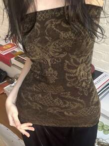 Vintage Printed Tube Tops For Women Fashion Streetwear Sleeveless Backless Vest Gothic 2000s Camisole Grunge Fairycore - Brown - View 1