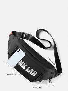 Bolsa de cintura informal de gran capacidad con estampado de letras para hombres, bolso bandolera multicompartimentos para el pecho para deportes, compras, ir al trabajo, viajes