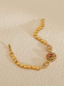Bohemian Style Round Bead Women'S Fashion Bracelet, 18k Gold-Plated Colored Cubic Zirconia, Elegant Style, Copper Base, Suitable For Daily Wear And Wedding Jewelry, Seasonal Accessories