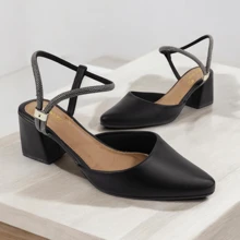 Women's Pumps With Elongated Toe And Rhinestones, Medium Heel 6cm, Black, Nude, Offwhite - Black - View 5
