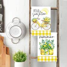 2pcs Buffalo Plaid Lemon Pattern Kitchen Towels, 16x24 Inch Polyester Decorative Hand Towels, Seasonal Home Decor For Spring & Summer, Absorbent Fingertip Towels For Bathroom And Kitchen