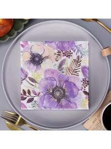 20-Pack Disposable Paper Napkins With Hand-Drawn Purple Floral Pattern, Disposable Use Paper Towels For Dining, Restaurant, Party, Suitable For Home, Kitchen, Hotel, Wedding, Valentine's Day, Birthday Party, Table Decor, Party Supplies