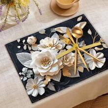 4 pièces Sets de table rectangulaires en lin tissé vintage européen imprimé floral - Sets de table résistants à la chaleur et antidérapants pour la table à manger, la cuisine - Décoration de table à manger, de café