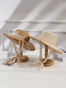 Wide Brim Frayed Woven Straw Hat, Floppy Sun Hat With Tie For Summer Beach Vacation, Stylish
