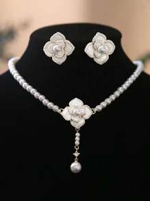 3pcs Of Exquisite Faux Pearl Bow Necklace And Earrings, Specially Designed For Women, Ideal Gift For Girlfriend On Valentine's Day - 彩色 - 查看 5