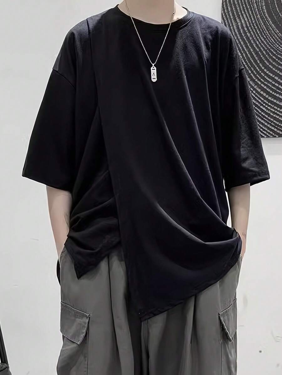 Camiseta negra de manga corta sencilla para hombre, versátil, de nueva temporada de verano - Negro - Ver 1