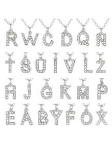 1 件时尚简约 24 个字母合金锆石项链，适合男士、女士、情侣日常佩戴 - A3120 - 查看 3