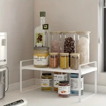 1pc 2-Tier Kitchen Cabinet Tabletop Organizer Rack, Multifunctional Countertop Storage Rack Made Of Carbon Steel, Suitable For Kitchen, Study, Office (Not For Heavy Items) - Carbon Steel Material - View 3