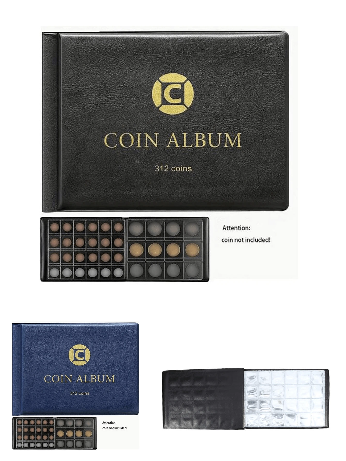 收藏家用的硬币收藏簿架、卡片相册、312 个口袋运动硬币收藏相册。运动硬币展示收纳盒，用于货币收集用品、运动钞票的储存和展示