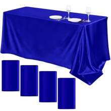1pc Rectangular Tablecloth, Non Fading Satin Tablecloth, Suitable For High-End Hotel Banquets, Wedding Banquets, Restaurant Party Decorations - Royal Blue - View 1