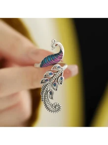 1pc Retro Peacock Ring, Alloy Base And Synthetic Stone, Suitable For Men And Women - Multicolor - View 1