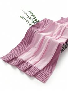 1pc Baby Knitted Patchwork Blanket, Infant Swaddle Wrap, Toddler Thick Quilt - Baby Pink - View 2