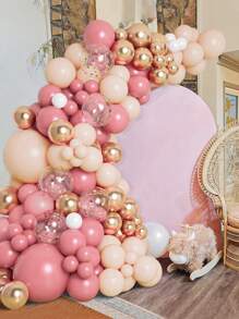 107pcs Vintage Pink Golden Orange Confetti Latex Balloons, Perfect For Birthday Decor Party Decorations, Birthday Gifts Party Favor, Gender Reveal Decoration Wedding Decor Babe Shower Decor, Home Decor, Room Decor, Wall Background Photography Background Party Decoration, Decorative Balloon Arch Kit