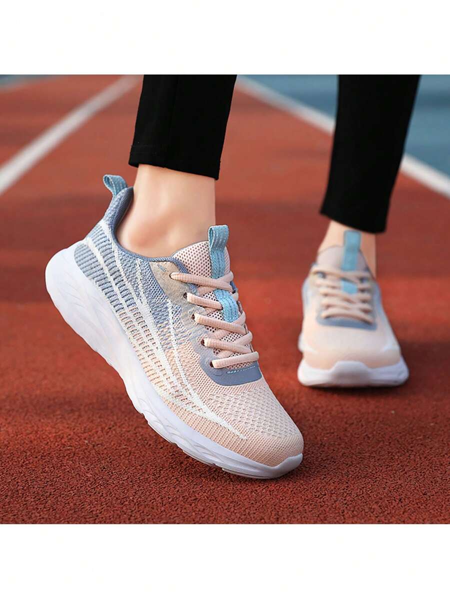 Women's New Soft & Thick Flat Lace Up Sports Shoes, Purple Color Matching, Suitable For Spring/Summer - Purple Powder - View 1