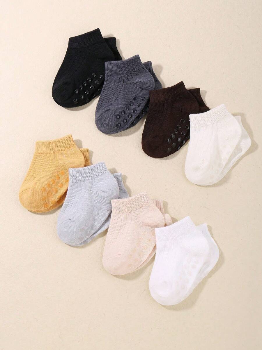 新生儿和幼儿袜子 0 - 3 岁 - 8 件套时尚婴儿袜子，圆点 - 粘合以抓握，条纹以透气 - 彩色 - 查看 1