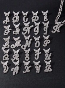 1 Stück Hip Hop Iced Out Strass Herrenhalskette Schmetterling 26 A-z Buchstaben Sind Optional Anfangsbuchstaben Halskette Für Frauen 15mm Coole Miami Schmuck Gliederkette Für Frauen Und Jungen Geschenk