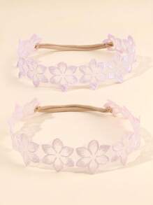 2 件装网状婴儿头带粉色紫色网状花朵弹力发带弹性尼龙发带弹性尼龙发带婴儿节日婚礼派对头饰儿童婴儿发饰 - 彩色 - 查看 1
