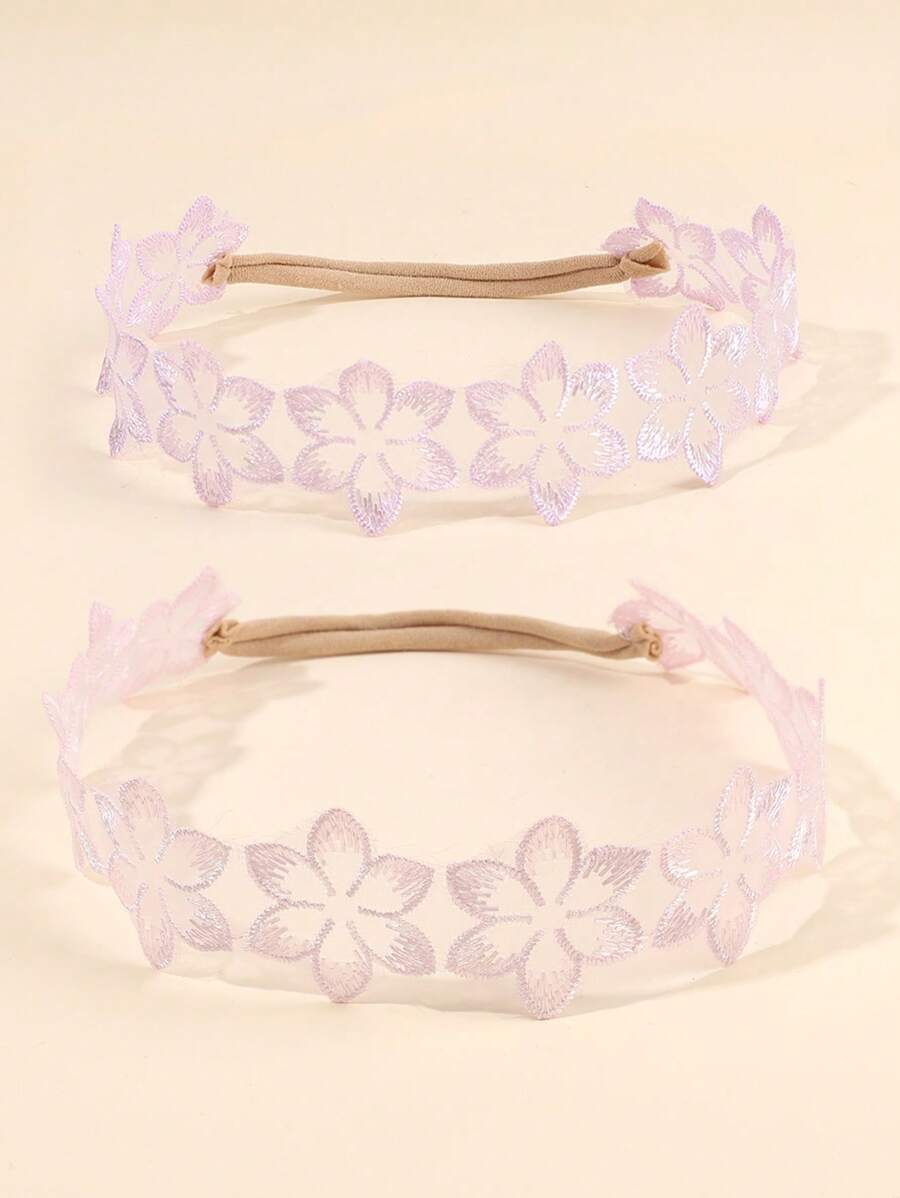 2 件装网状婴儿头带粉色紫色网状花朵弹力发带弹性尼龙发带弹性尼龙发带婴儿节日婚礼派对头饰儿童婴儿发饰 - 彩色 - 查看 1