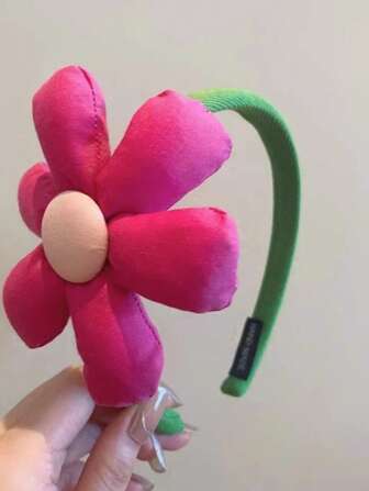 1pc Oversized Pink Floral Headband, Contrast Color Girl's Headpiece, Casual Cute Elegant Polyester Hair Hoop, Suitable For All Seasons,Hairband,Hair Hoop,Hair Accessories Headbands