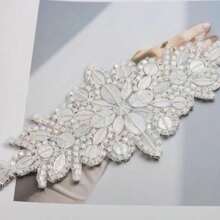 1 pieza Aplique con cristales de colores y strass para coser, DIY en ropa, vestidos, cinturillas, pegatina de cristal y strass de alta gama hecho a mano, faja nupcial - Rojo y blanco - Ver 4