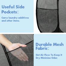 Collapsible Mesh Pop Up Hamper With Wide Opening And Side Pocket – Breathable, Sturdy, Foldable, And Space-Saving Design For Clothes And Storage.