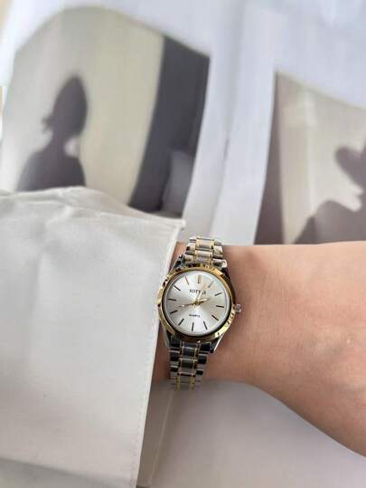 Sottas New Stylish Goud Watch, Minimalist Elegante Korean Versatile Steel Strap, Luxe Quartz Waterproof Wristwatch view 5