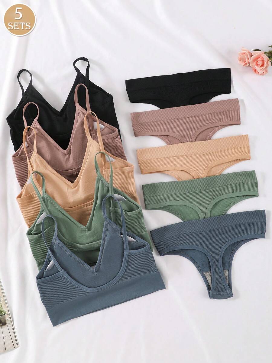 5pcs/Set Wireless Backless Bra & Panty Set