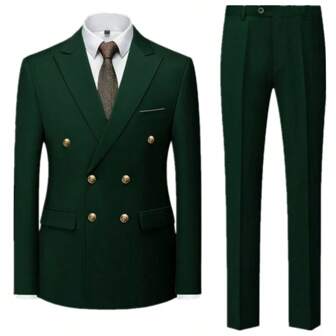 Nytt mode för män Business Dubbelknäppt Enfärgad kostym +byxor Man Smal Bröllop 2 delar Kavaj Kavaj Byxor Hög kvalitet social kontaktklänning