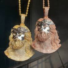 1pc Bronze Cubic Zirconia Human Head Pendant, Hip-Hop Style Daily Wear Jewelry For Men, Comes With 1pc Braided Chain