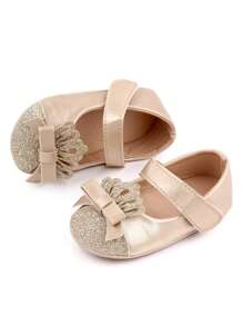 1 par de zapatos para bebé, zapatos de princesa de suela ligera y suave, lindos y brillantes, diseño con lazo, adecuados para fiestas, uso en interiores y exteriores para niños pequeños - Dorado - Ver 3