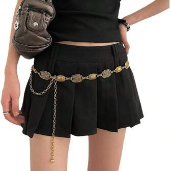 Retro Metal Waist Chain For Women, Fashion Versatile Vintage Gold Color Chain Decor Waist Belt
