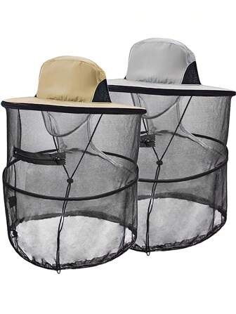 1 pieza Gorra de verano para mujer con red anti-mosquitos desmontable y plegable, sombrero protector solar ultravioleta, con máscara de malla invisible, gorra de doble función para actividades al aire libre como montar, escalar, barbacoa y pesca