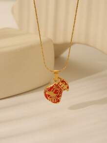 1pc Fashion Stainless Steel 18K Gold Plated Colorful Enamel Lucky Charm Necklace Pendant, Includes Evil Eye, Moneybag & Heart Designs, Meaningful Accessory For Women Daily/Occasions