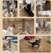 1件套猫抓板和攀爬塔组合，耐用剑麻垂直幼猫玩具，带悬挂羽毛棒和旋转圆盘