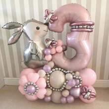 53 szt. balonów wielkanocnych z 40-calowym różowym zestawem balonów foliowych z numerami jasnoróżowymi, fioletowymi, piaskowymi i białymi, motywem zwierząt leśnych, imprezą urodzinową, balonem dżungli BabyShower, dekoracjami ślubnymi, wiosennymi dekoracjami wielkanocnymi