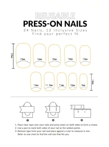 Nail Art 24 Pieces Simple Mid-Length European Square Style Bright French DIY European And American Fashion Ins Style Hot Girl Nail Slice + 1 Piece Jelly Glue + 1 Piece Rubbing Strip