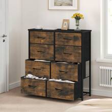 Cómoda, Organizador de 8 cajones de tela para el armario de la sala de estar del dormitorio, estructura de acero resistente, cubos de tela de fácil extracción y tapa de madera, cómoda de tela