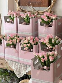 1 pieza de Caja de regalo con planta en maceta, para decoración con macetas de floristería y cafetería, con orquídeas, hortensias, flores frescas y secas
