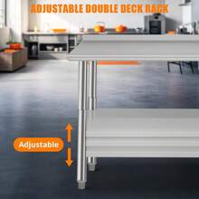 LIZHOUMIL Stainless Steel Work Table Commercial, Heavy Duty Metal Utility Table W/ Adjustable Heights, For Home Garage Restaurant