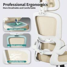 TRALT - Silla de Oficina ergonómica, 330 Libras para el hogar, sillas de computadora de Oficina con Ruedas, cómoda Silla de Juegos (Negro) - Beis - Ver 3