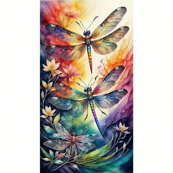 1 pieza Juego de arte de pintura de diamantes 5D con libélula, apto para adultos, juego de arte de pintura de diamantes circular, sin marco incluido, apto para decoración de pared del hogar - regalo para el Día de San Valentín, Pascua, Día de San Patricio