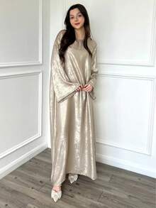2025 Damska Błyszcząca Sukienka Abaya Z Długim Rękawem