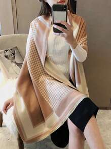 FADZOYLE 1pc Women's Plaid Scarf Shawl, Soft Vintage Elegant Faux Cashmere Long Neck Wrap, Windproof Fashion, Warm Accessory For Autumn/Winter, Suitable For Daily, Evening Gown, Travel, Office, Wedding And Gift - Black - View 5