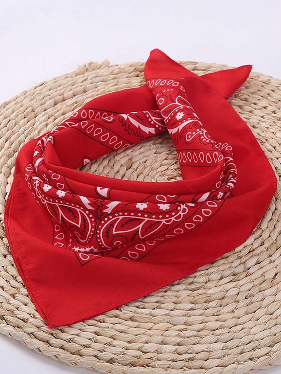 1pc Red Fashion Street Paisley Square Bandana For Dress