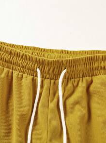 Men's Letter Print Drawstring Waist Loose Casual Bermuda Shorts - Yellow - View 5