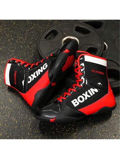 Men's Boxing Shoes, High-Top Lace-Up Boxing Boots, Non-Slip Rubber Sole, Suitable For All Seasons Fighting Gear, Applicable For Gym, MMA, Wrestling, Boxing