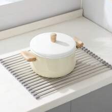 1pc Stainless Steel Roll-Up Dish Drying Rack - Space-Saving Sink-Mounted Design, Multipurpose Dish Drainer, Portable Roll-Up Rack, Drain Mat, Easy Storage, Rust-Resistant, Kitchen Tool